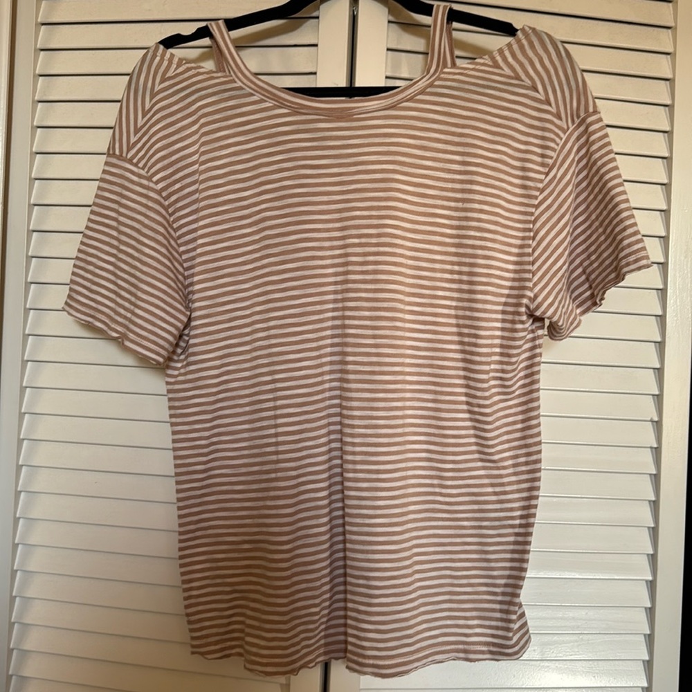 NWT Anthropologie t.la natural and white striped short sleeve T-shirt